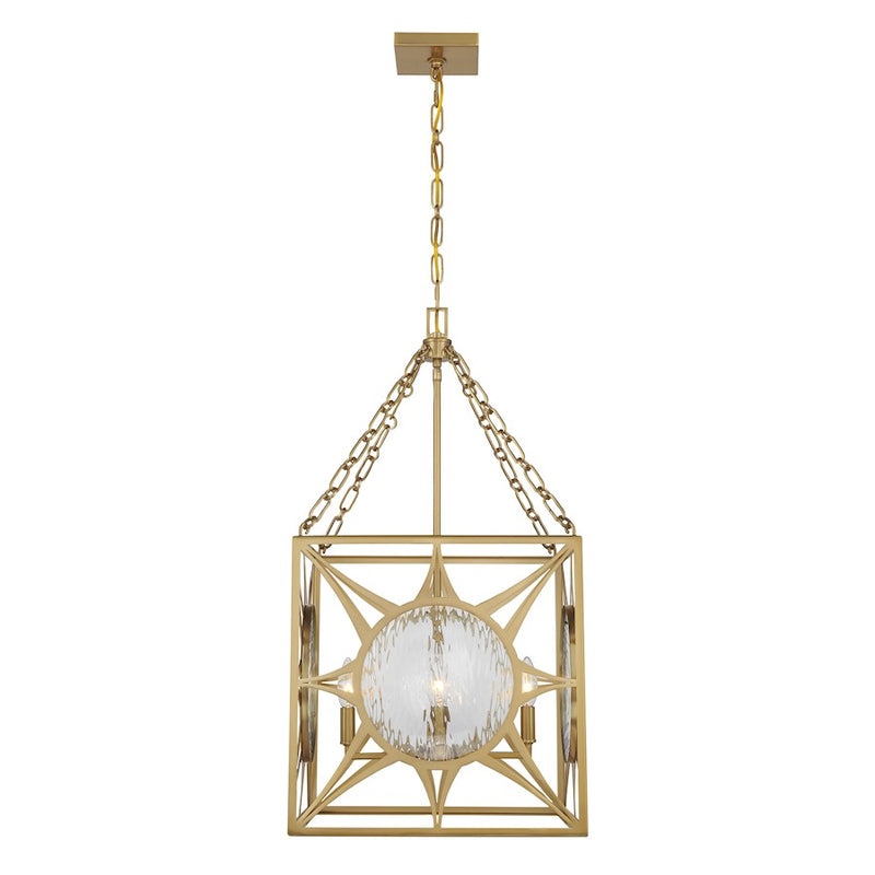 Savoy House Balfour 4 Light Pendant, Warm Brass/Clear Water