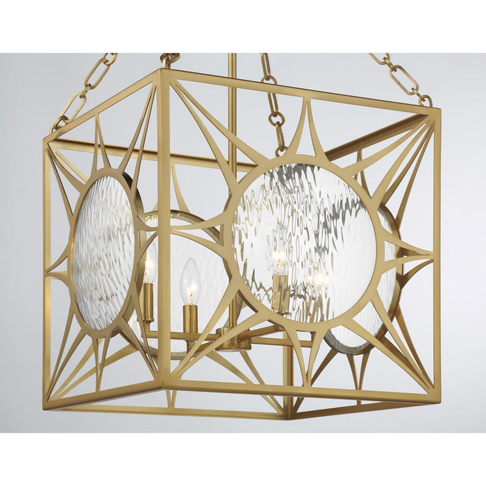 Savoy House Balfour 4 Light Pendant, Warm Brass/Clear Water