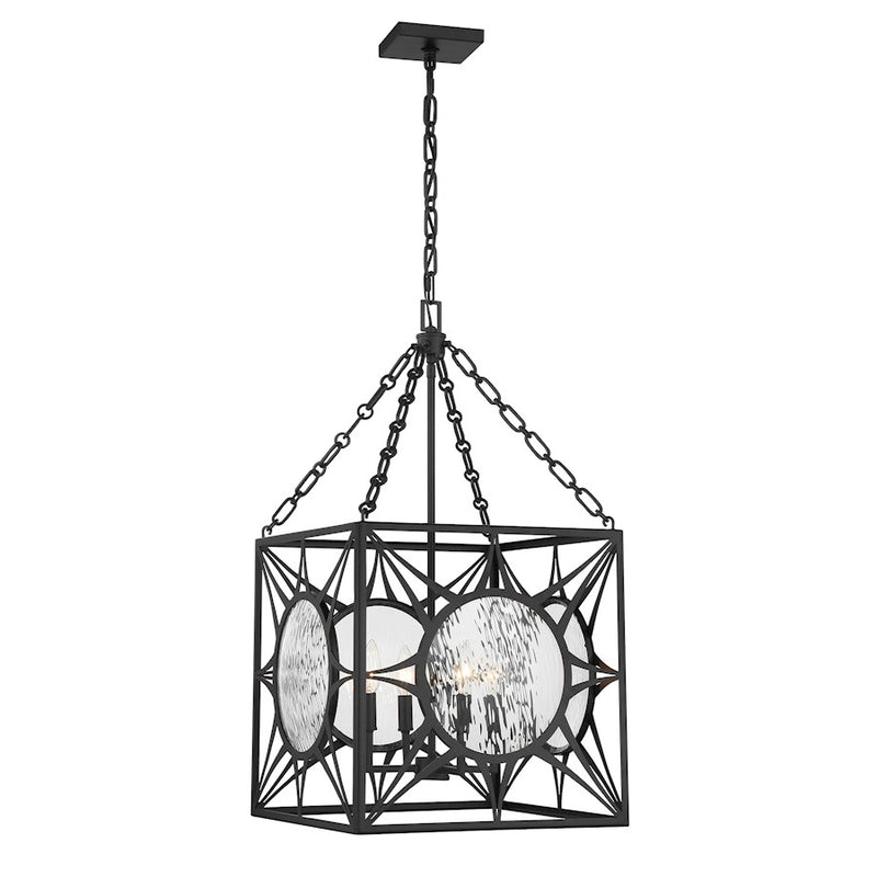 Savoy House Balfour 4 Light Pendant, Matte Black/Clear Water