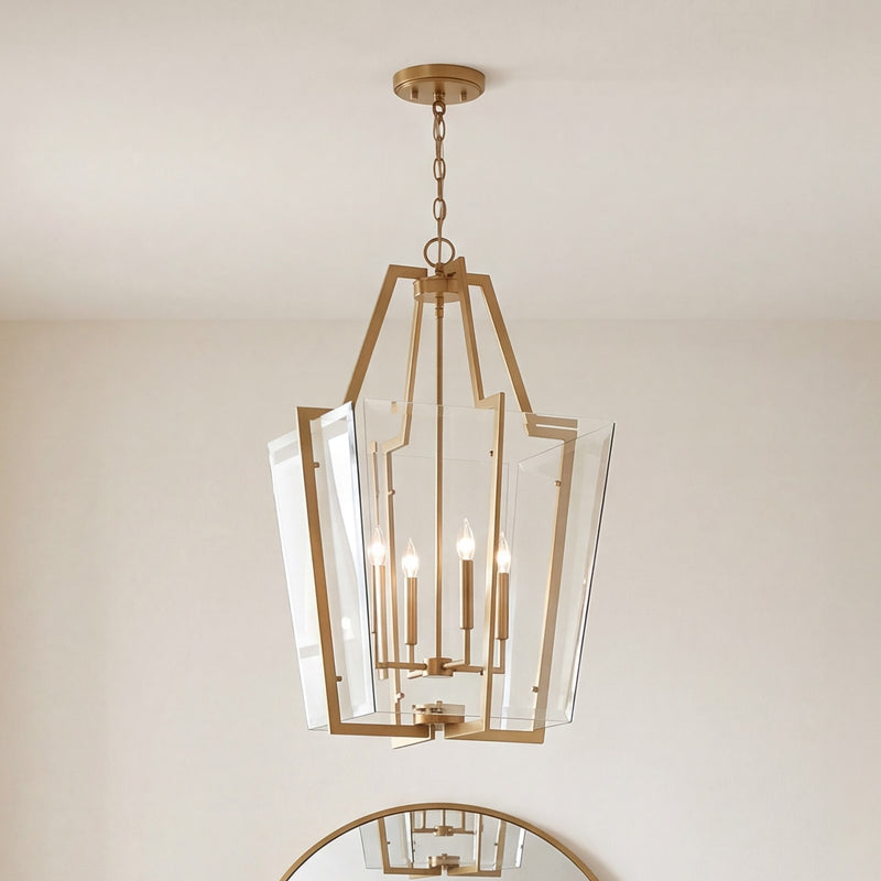 Savoy House Farell 4 Light Pendant, Warm Brass/Clear Beveled