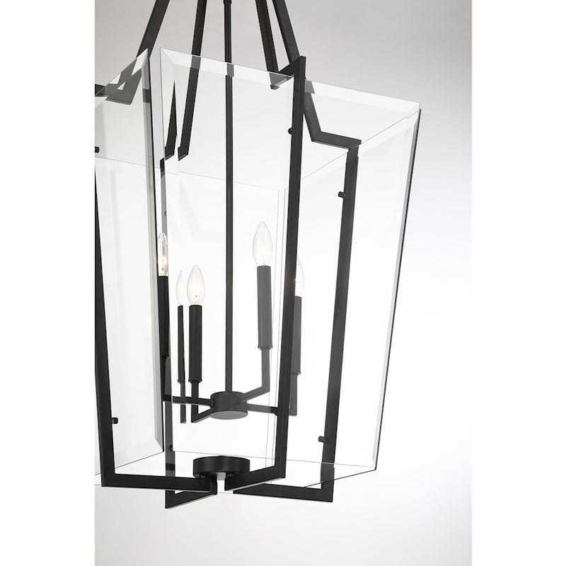 Savoy House Farell 4 Light Pendant, Matte Black/Clear Beveled