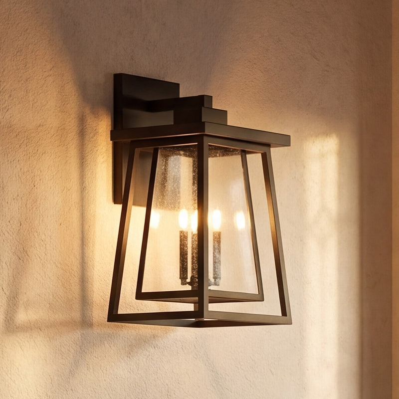 Savoy House Denver 3 Light Outdoor Wall Lantern, Black/Clear Seeded