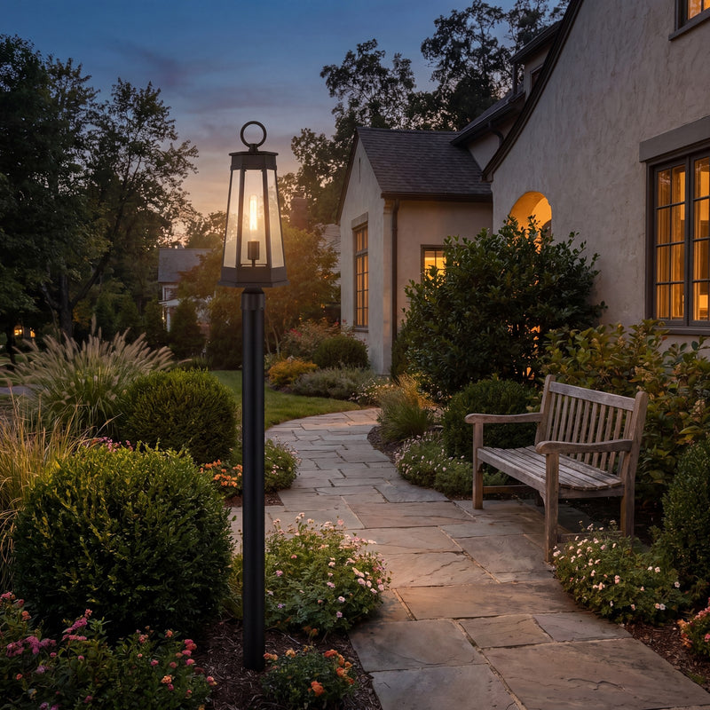 Savoy House Payne 1Lt Outdoor Post Lantern, Matte Black/Clear Beveled