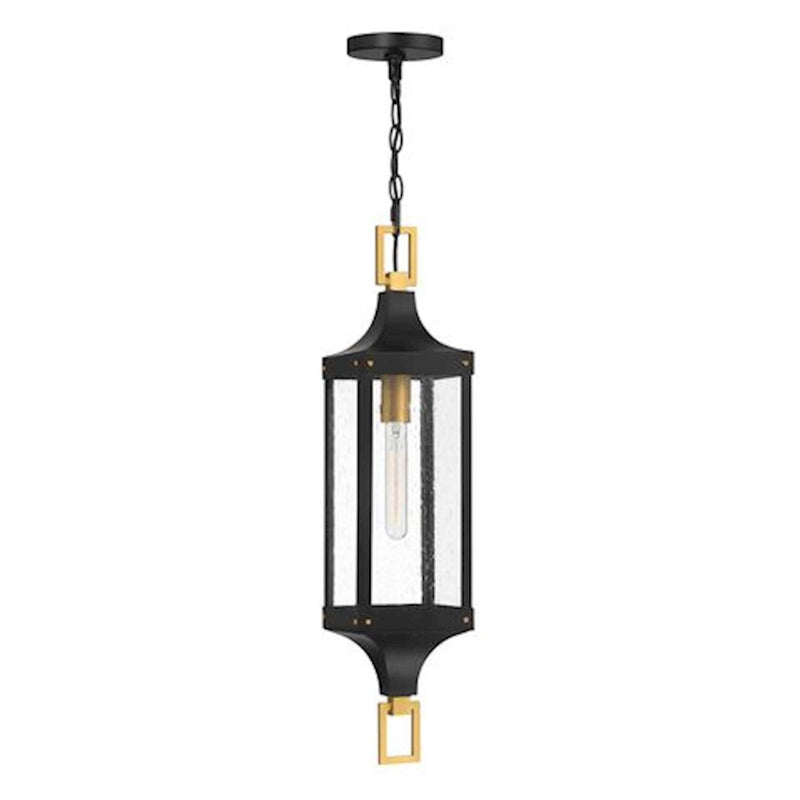 Savoy House Glendale 1Lt Outdoor Hanging Lantern, Black/Brass/Seeded