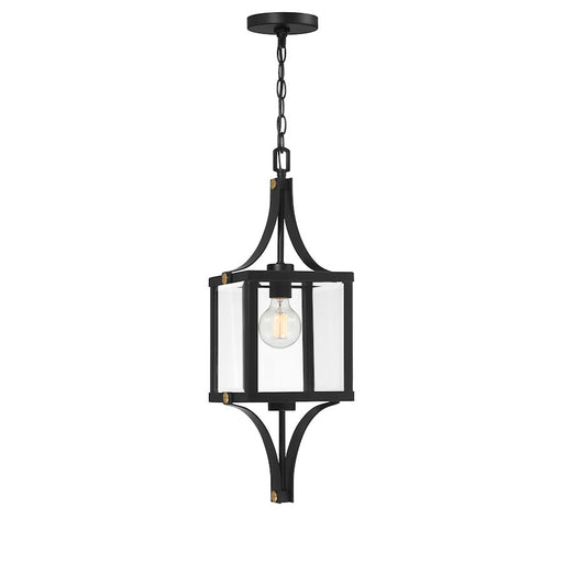 Savoy House Raeburn 1Lt Outdoor Hanging Lantern, Black/Brass/Beveled - 5-475-144