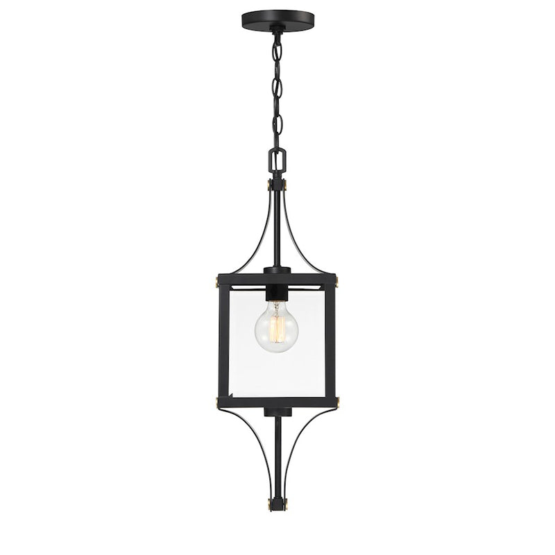 Savoy House Raeburn 1Lt Outdoor Hanging Lantern, Black/Brass/Beveled