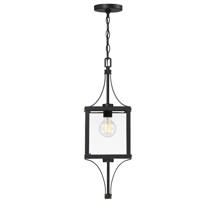 Savoy House Raeburn 1Lt Outdoor Hanging Lantern, Black/Brass/Beveled