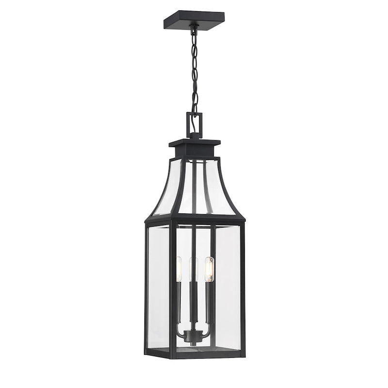 Savoy House Emery 3Lt Outdoor Hanging Lantern, Black/Clear Beveled