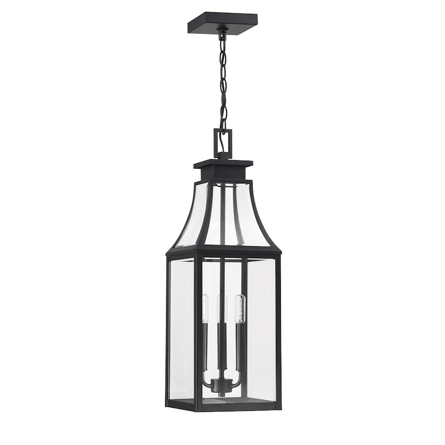 Savoy House Emery 3Lt Outdoor Hanging Lantern, Black/Clear Beveled