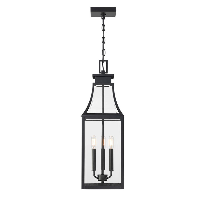 Savoy House Emery 3Lt Outdoor Hanging Lantern, Black/Clear Beveled