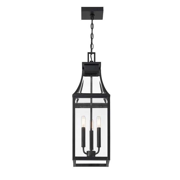 Savoy House Emery 3Lt Outdoor Hanging Lantern, Black/Clear Beveled