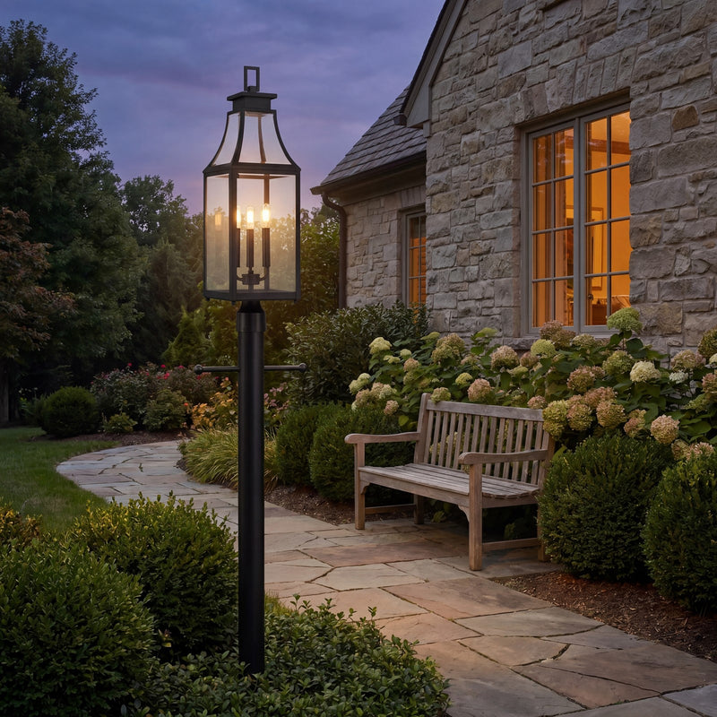 Savoy House Emery 3Lt Outdoor Post Lantern, Matte Black/Clear Beveled