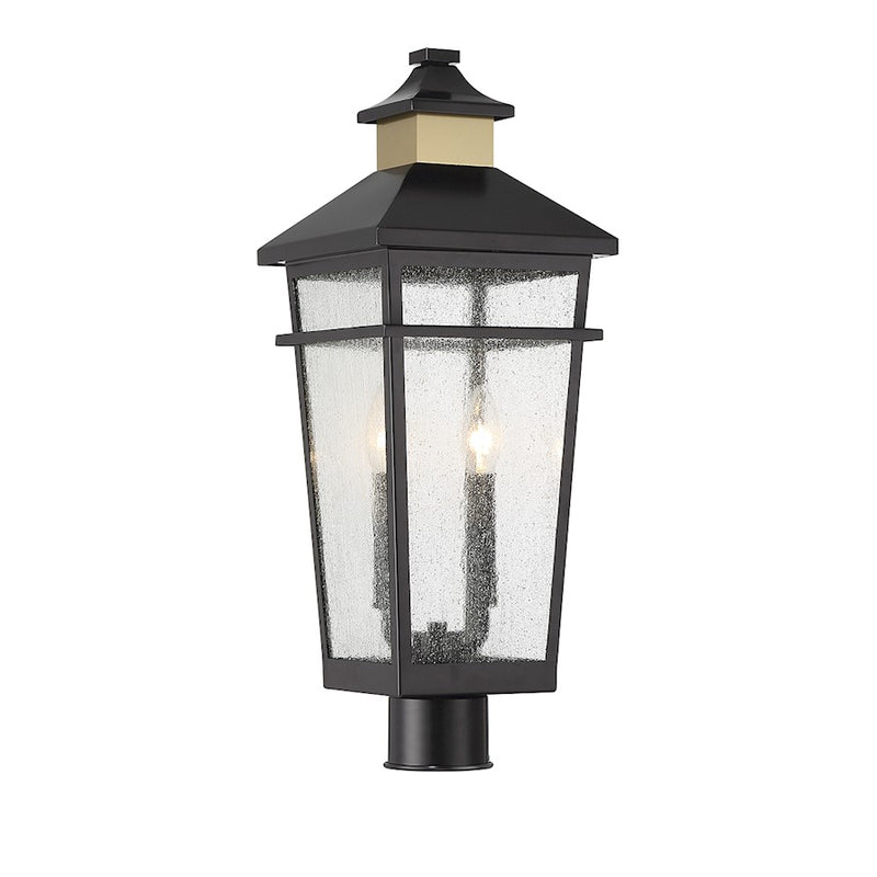 Savoy House Kingsley 2 Light Outdoor Post Lantern, Black/Brass/Clear