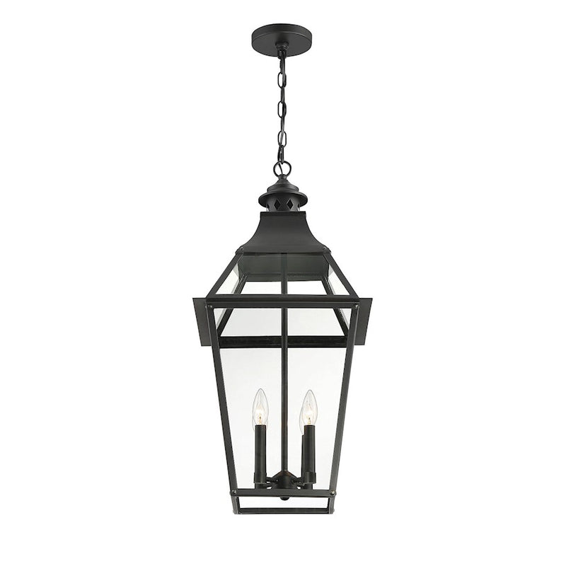 Savoy House Jackson 4 Light Outdoor Pendant, Black/Gold Highlighted