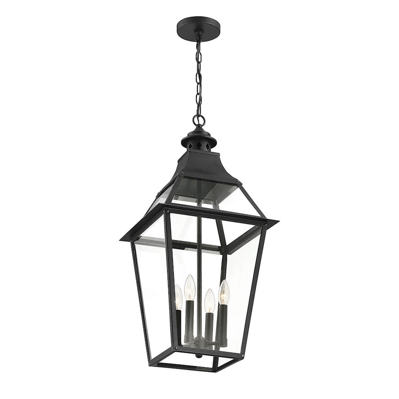 Savoy House Jackson 4 Light Outdoor Pendant, Black/Gold Highlighted