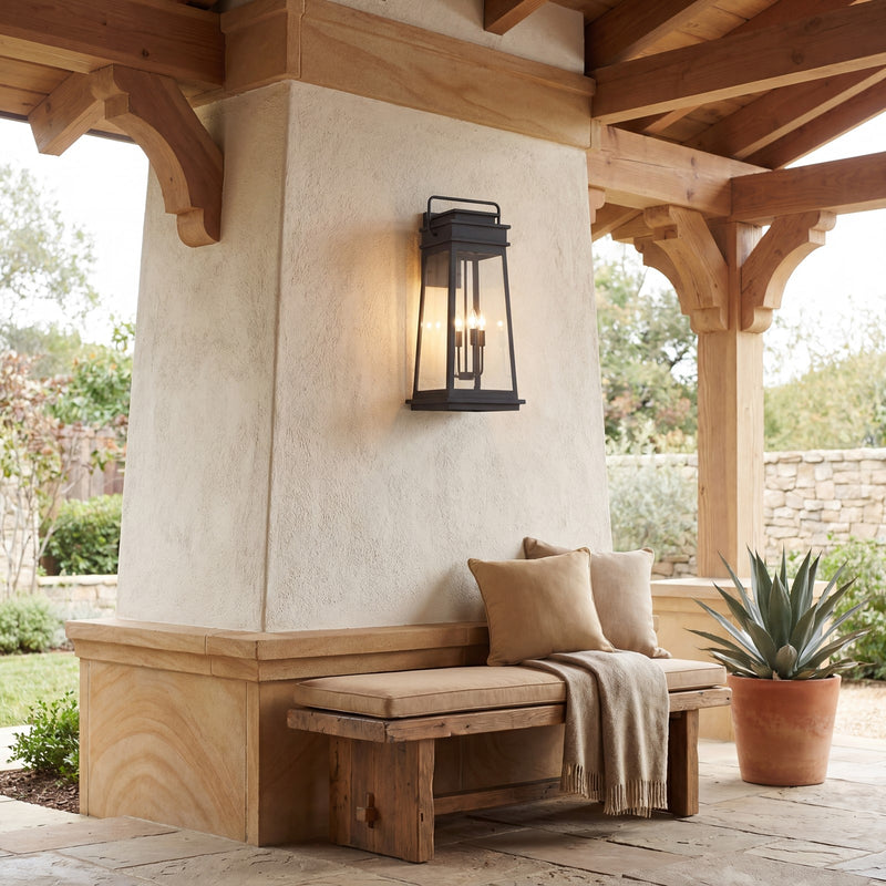 Savoy House Boone 4 Light Outdoor Wall Lantern, Black/Clear Beveled