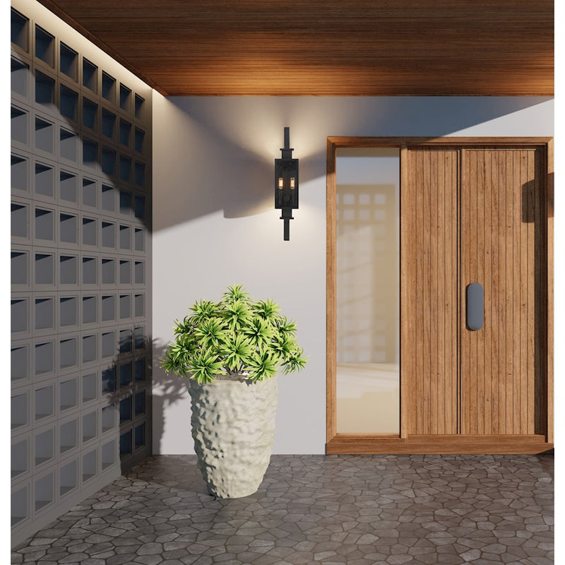 Savoy House Ascott 2 Light Outdoor Wall Lantern, Black/Clear Seeded
