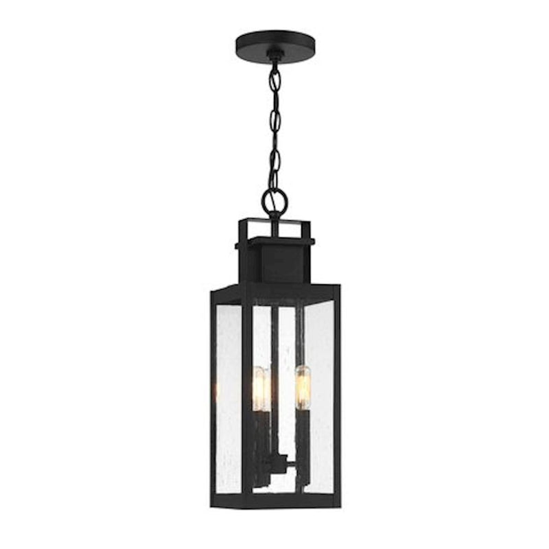 Savoy House Ascott 3Lt Outdoor Hanging Lantern, Black/Clear Seeded