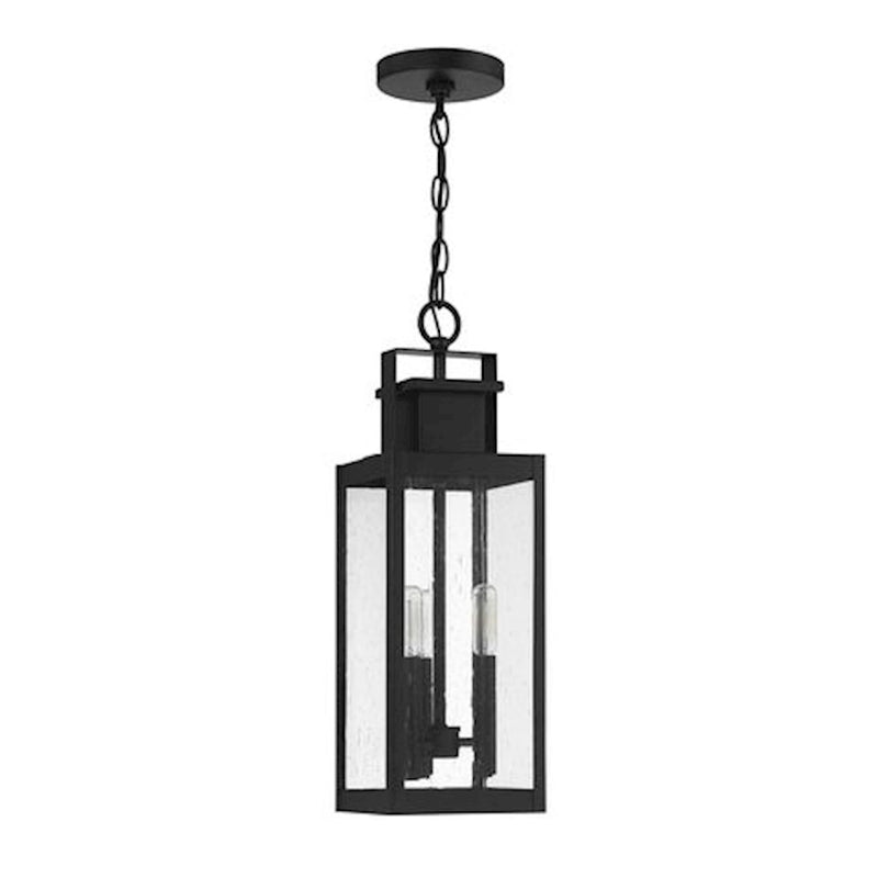 Savoy House Ascott 3Lt Outdoor Hanging Lantern, Black/Clear Seeded