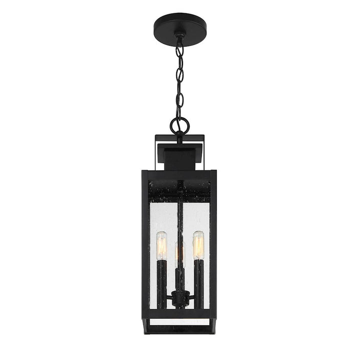 Savoy House Ascott 3Lt Outdoor Hanging Lantern, Black/Clear Seeded