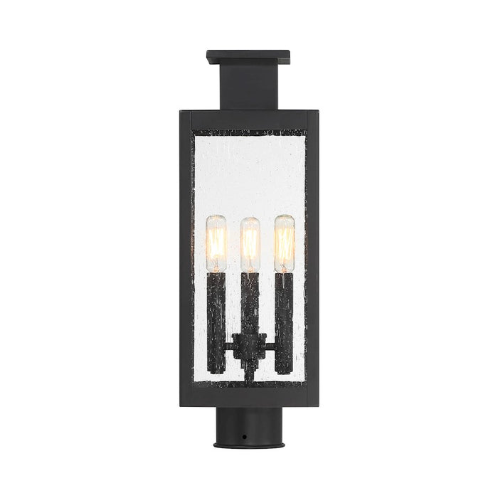 Savoy House Ascott 3 Light Outdoor Post Lantern, Black/Clear Seeded