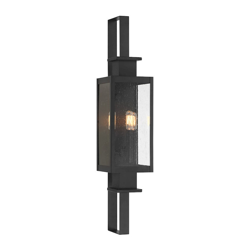 Savoy House Ascott 3 Light Outdoor Wall Lantern, Black/Clear Seeded