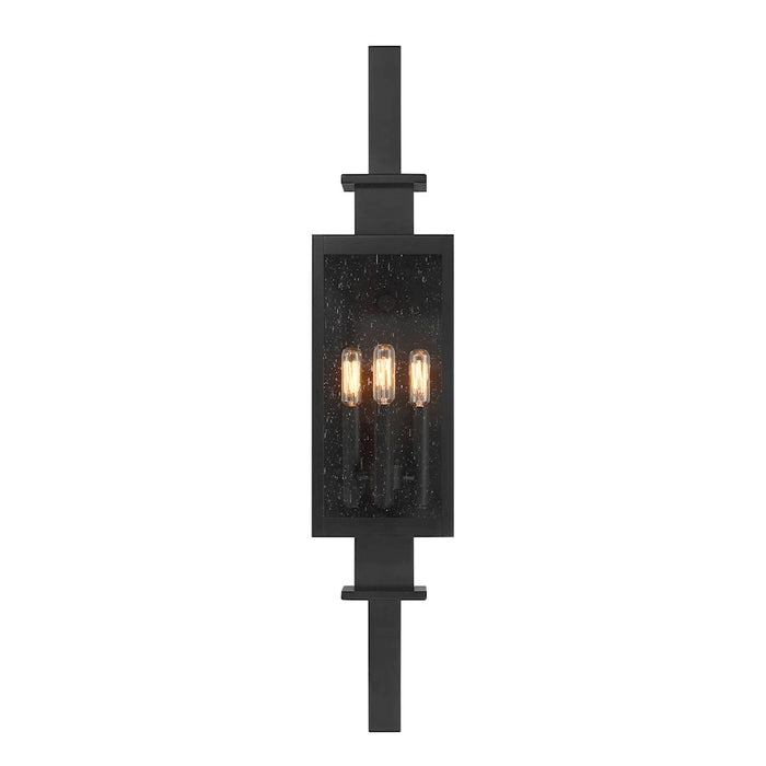 Savoy House Ascott 3 Light Outdoor Wall Lantern, Black/Clear Seeded