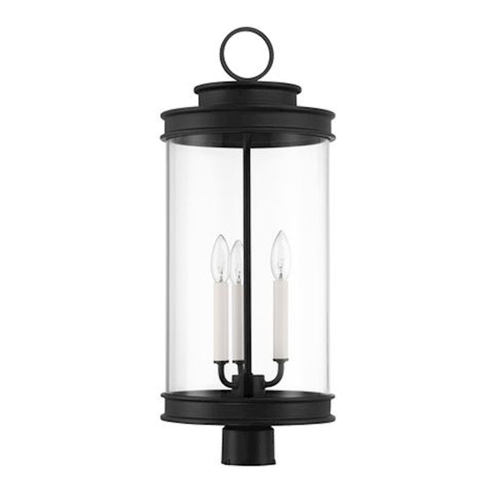 Savoy House Englewood 3 Light Outdoor Post Lantern, Black/Clear