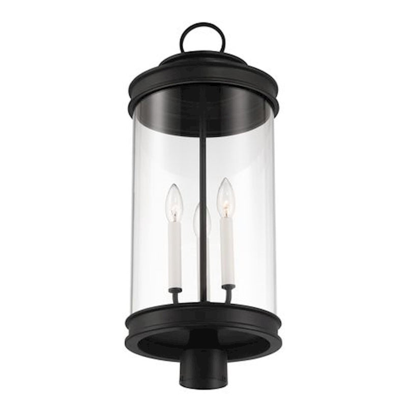 Savoy House Englewood 3 Light Outdoor Post Lantern, Black/Clear