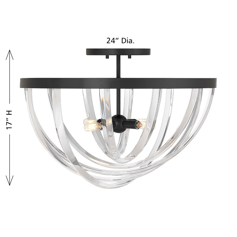 Savoy House Jennings 24in 4-Light Semi-Flush Mount | Modern & Glam Matte Black and Acrylic | Foyer & Bedroom Ceiling Light | 24 x 24 | Model 6-1777-4-89