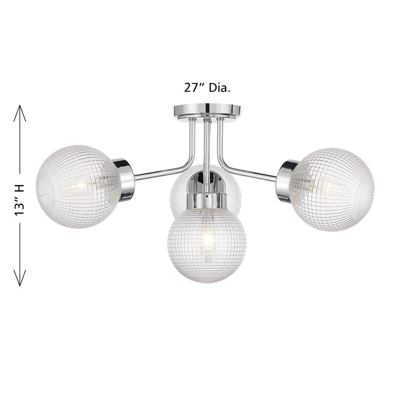 Savoy House Coral 4 Lt Semi-Flush, Chrome/Clear Textured, Chrome