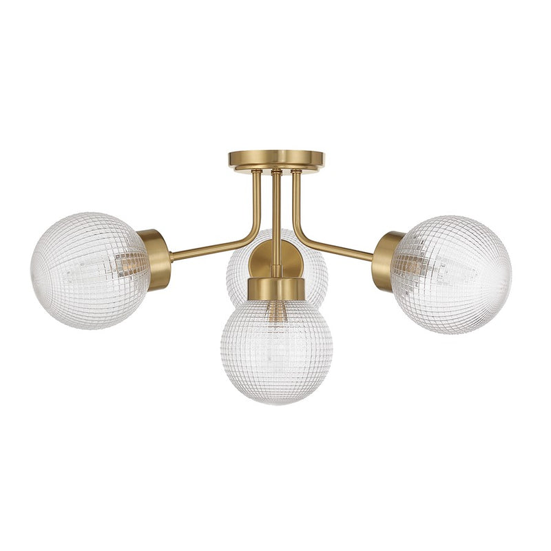 Savoy House Coral 4Lt Semi-Flush, Clear, Warm Brass