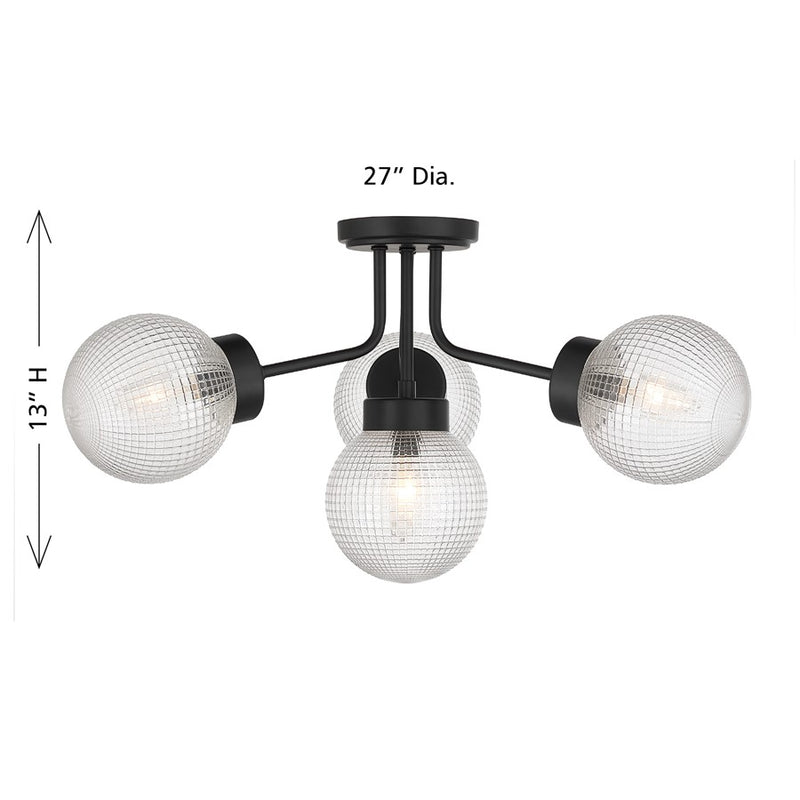 Savoy House Coral 4Lt Semi-Flush, Clear Matrix, Matte Black