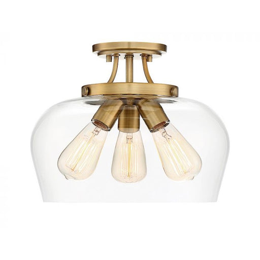 Savoy House Octave 3-Light Semi-Flush Mount | Warm Brass Metal & Clear Glass | Foyer, Hallway & Bedroom Ceiling Light | 60W per Bulb, Dimmable, E26 Base | Model 6-4035-3-322