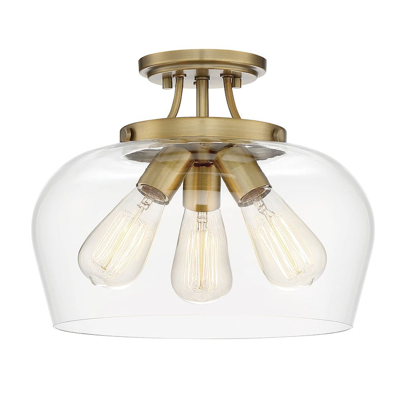 Savoy House Octave 3-Light Semi-Flush Mount | Warm Brass Metal & Clear Glass | Foyer, Hallway & Bedroom Ceiling Light | 60W per Bulb, Dimmable, E26 Base | Model 6-4035-3-322