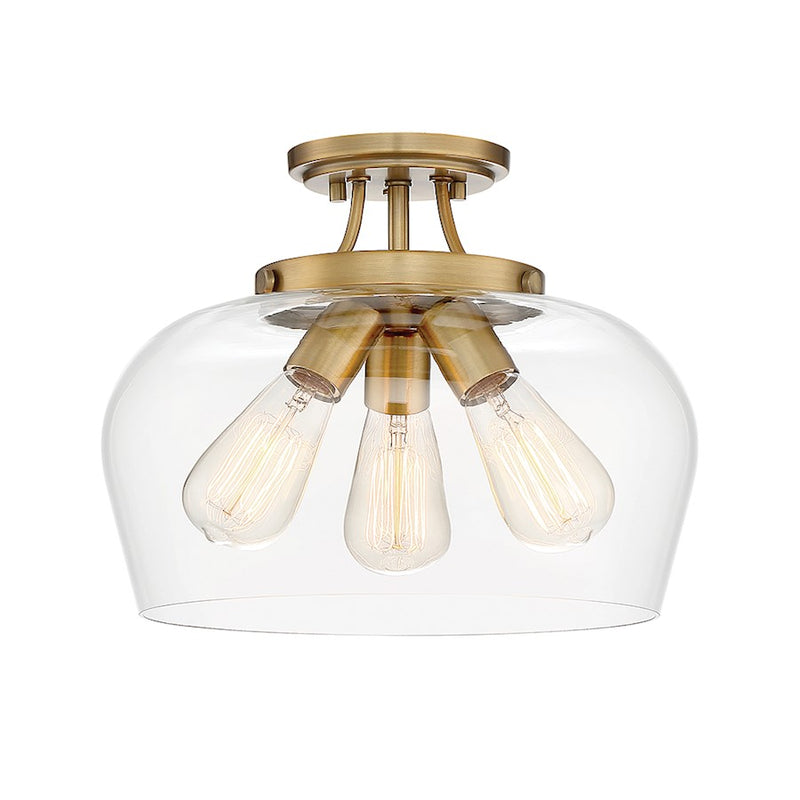Savoy House Octave 3-Light Semi-Flush Mount | Warm Brass Metal & Clear Glass | Foyer, Hallway & Bedroom Ceiling Light | 60W per Bulb, Dimmable, E26 Base | Model 6-4035-3-322
