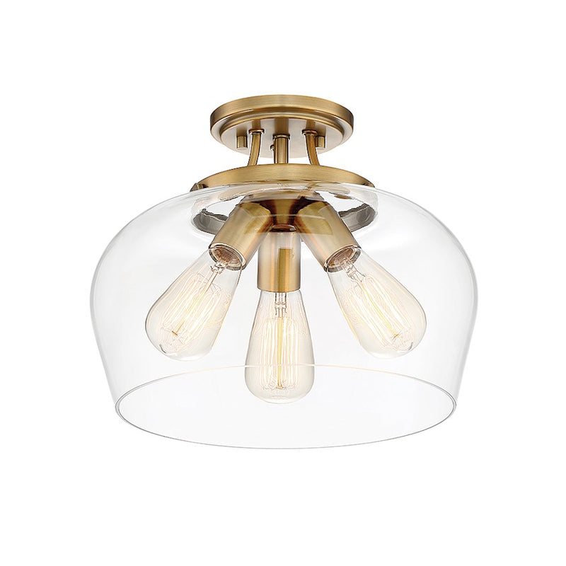 Savoy House Octave 3-Light Semi-Flush Mount | Warm Brass Metal & Clear Glass | Foyer, Hallway & Bedroom Ceiling Light | 60W per Bulb, Dimmable, E26 Base | Model 6-4035-3-322
