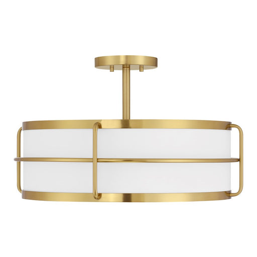 Savoy House Chauncey 4 Light Semi-Flush, Warm Brass/White