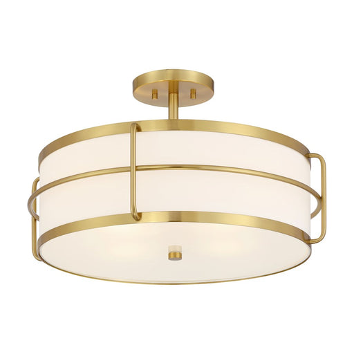 Savoy House Chauncey 4 Light Semi-Flush, Warm Brass/White