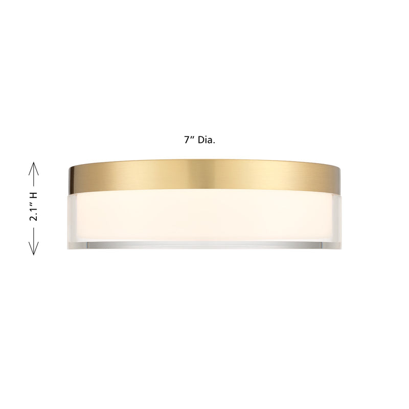 Savoy House Clarion 7in 1-Light LED Flush Mount | Modern Brass Metal and Acrylic | Indoor & Outdoor Wet Location | 1200 Lumens Dimmable | Model 6-4444-7-BR