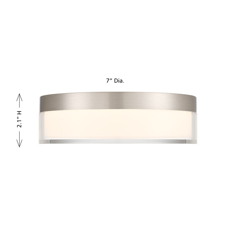 Savoy House Clarion 7in 1-Light LED Flush Mount | Modern Satin Nickel Metal and Acrylic | Indoor & Outdoor Wet Location | 1200 Lumens | Model 6-4444-7-SN