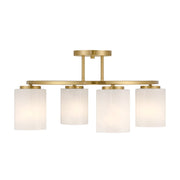 Savoy House Herron 4 Light Semi-Flush, Warm Brass/White Strie - 6-4693-4-322