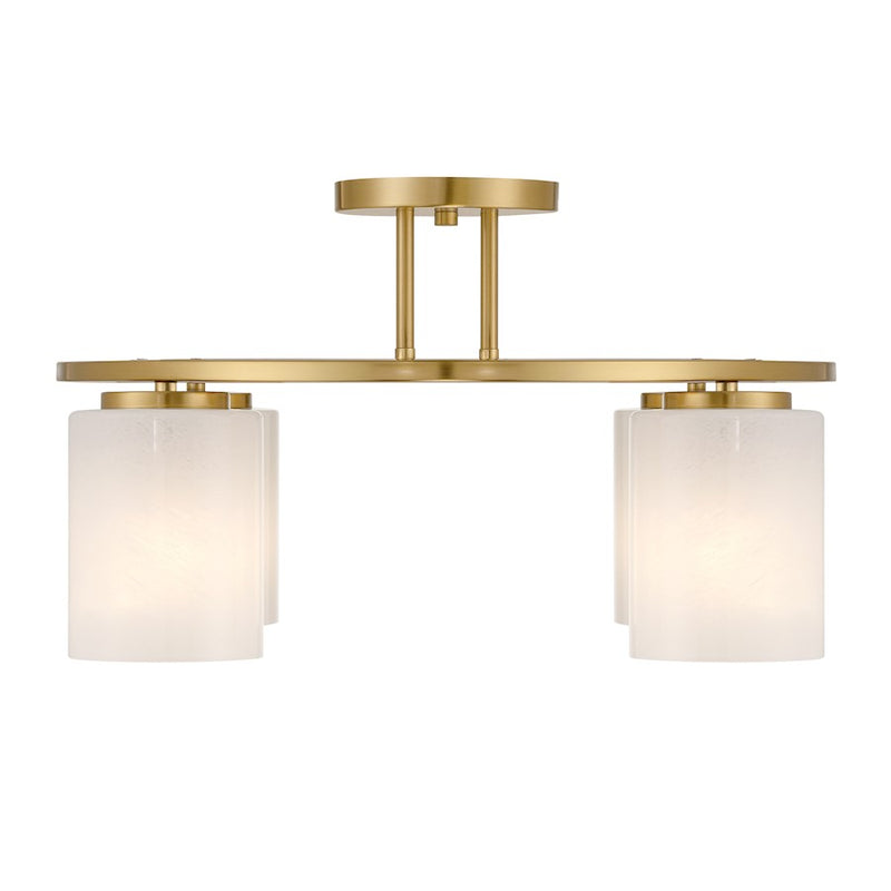 Savoy House Herron 4 Light Semi-Flush, Warm Brass/White Strie