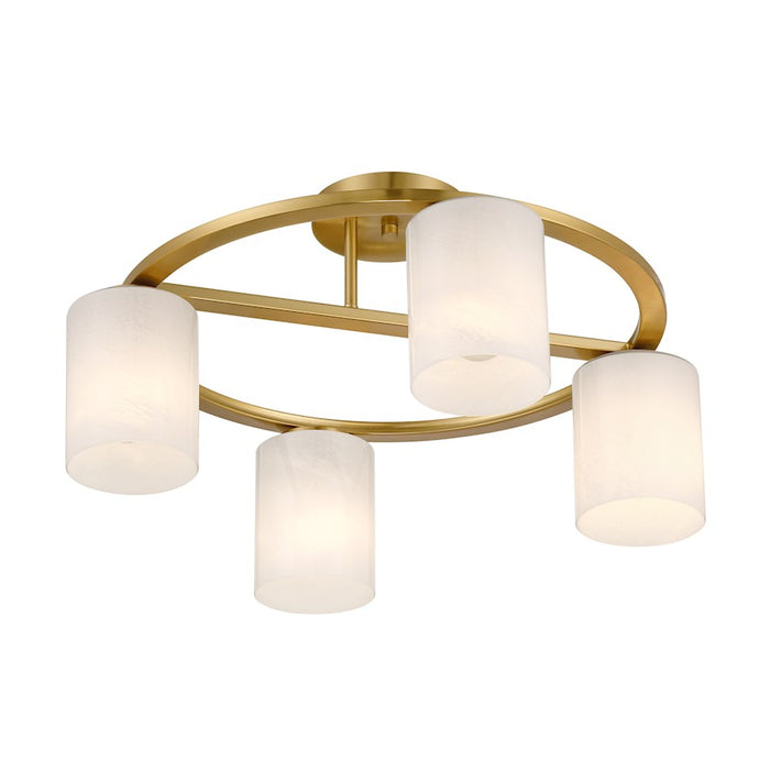 Savoy House Herron 4 Light Semi-Flush, Warm Brass/White Strie