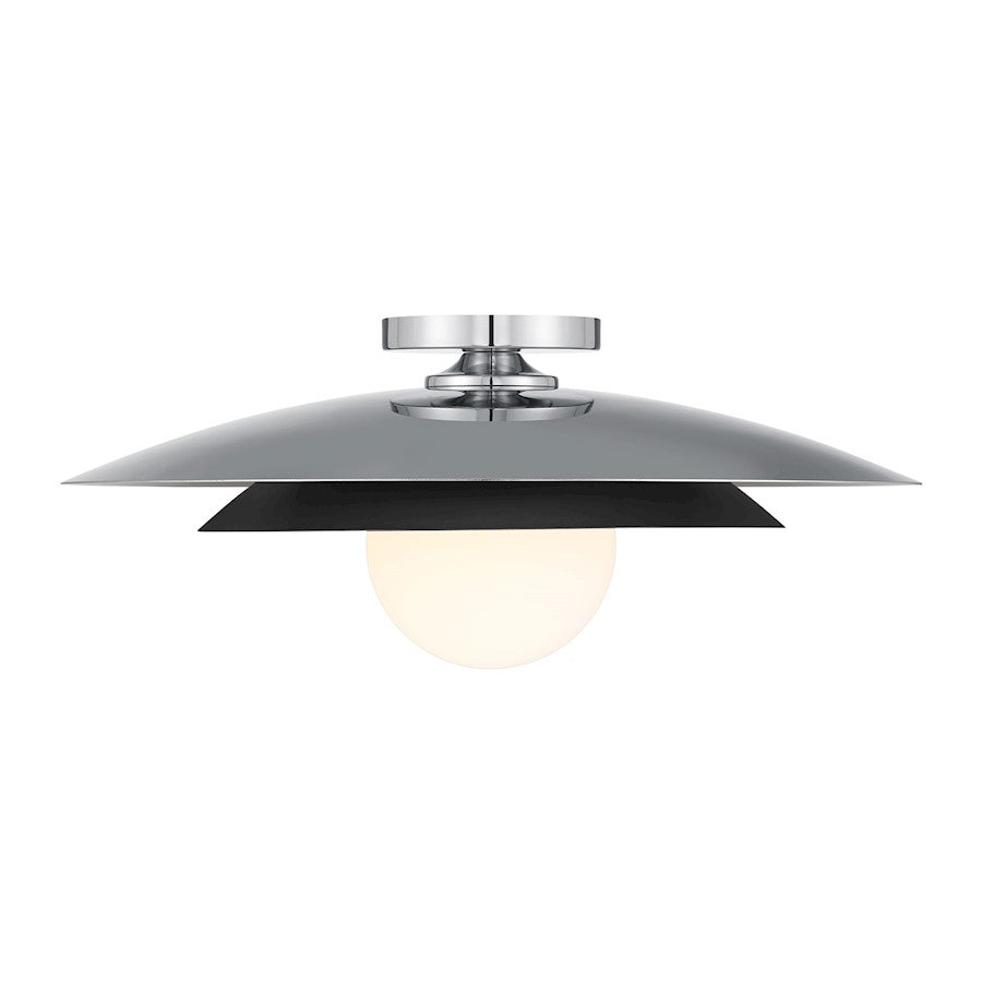 Savoy House Sherrer 1 Light Semi-Flush, Chrome/White Opal - 6-5564-1-11
