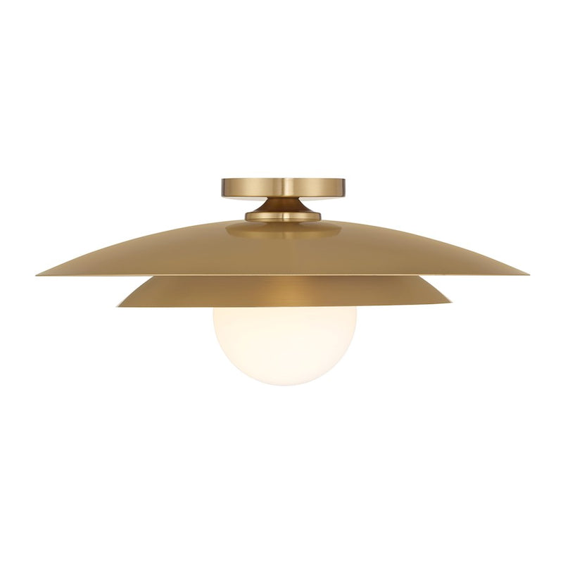 Savoy House Sherrer 1 Light Semi-Flush, Warm Brass/White Opal