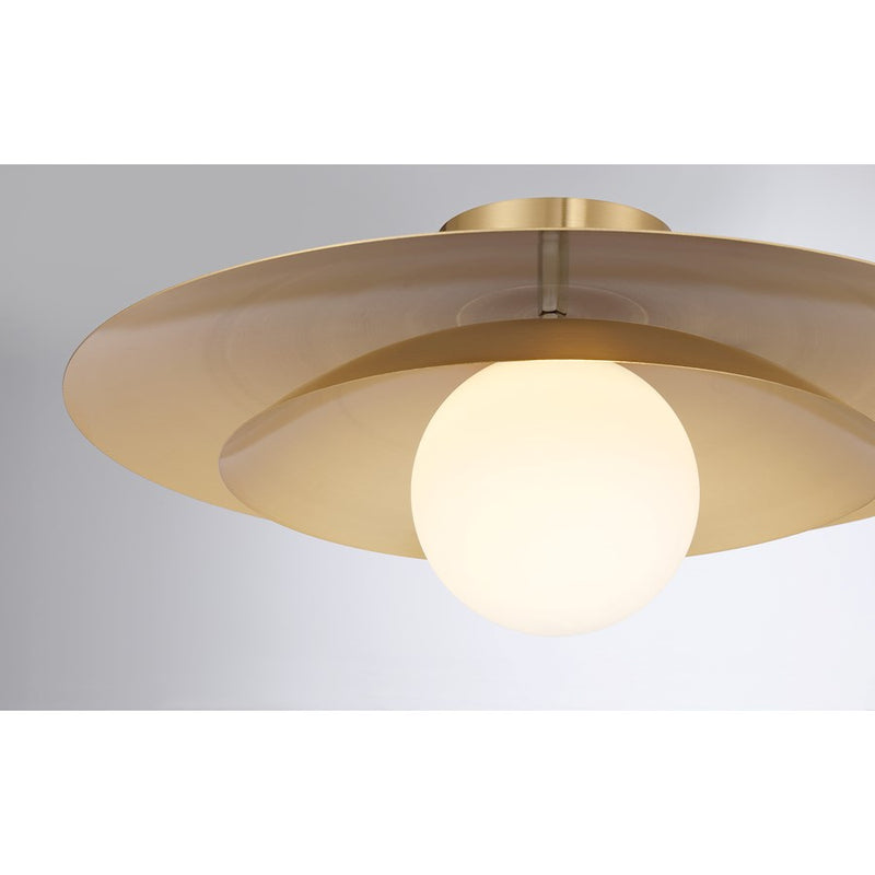 Savoy House Sherrer 1 Light Semi-Flush, Warm Brass/White Opal