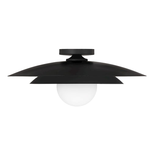 Savoy House Sherrer 1 Light Semi-Flush, Matte Black/White Opal