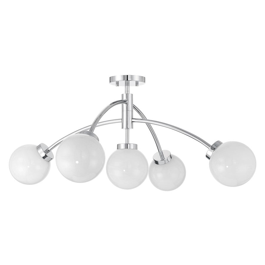 Savoy House Redfield 5 Light Semi-Flush, Chrome/White Strie