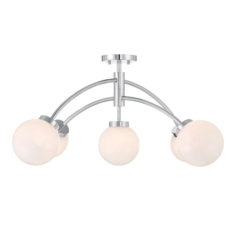 Savoy House Redfield 5 Light Semi-Flush, Chrome/White Strie